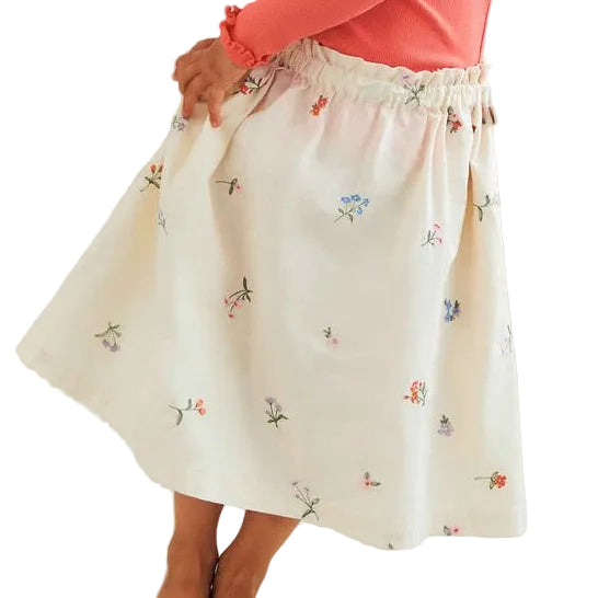 Cream Embroidered Floral Skirt