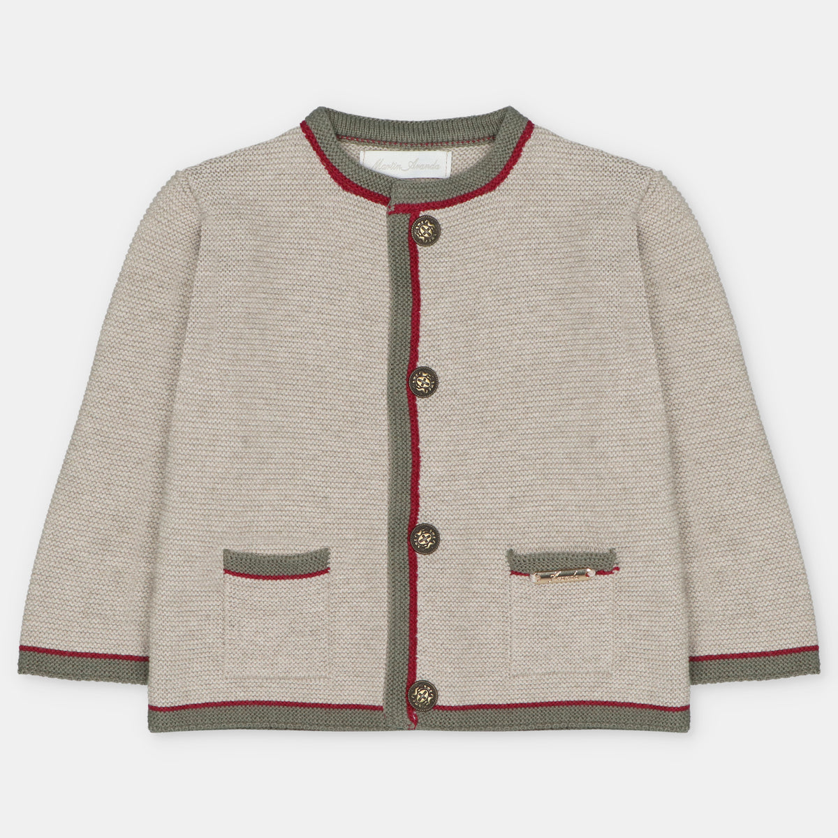 Khaki Olive Red Trim Cardigan