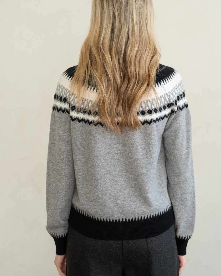 Grey Fair Isle Knit Cardigan