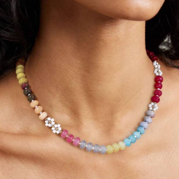 NATURAL STONE AGATE GLASS STAINLESS STEEL NECKLACE | 80N9204