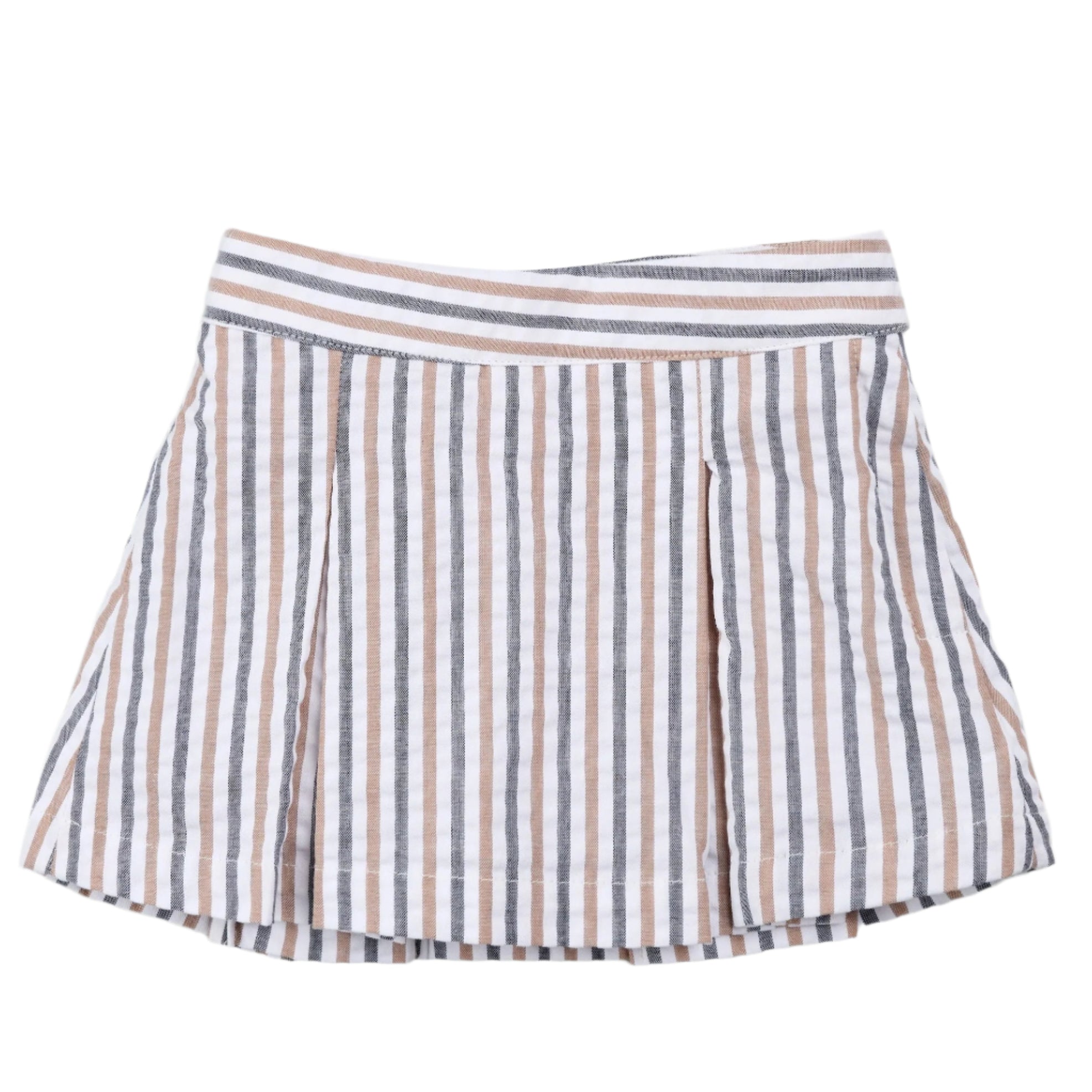 Girl's Camel & Navy Seersucker Stripe Skort