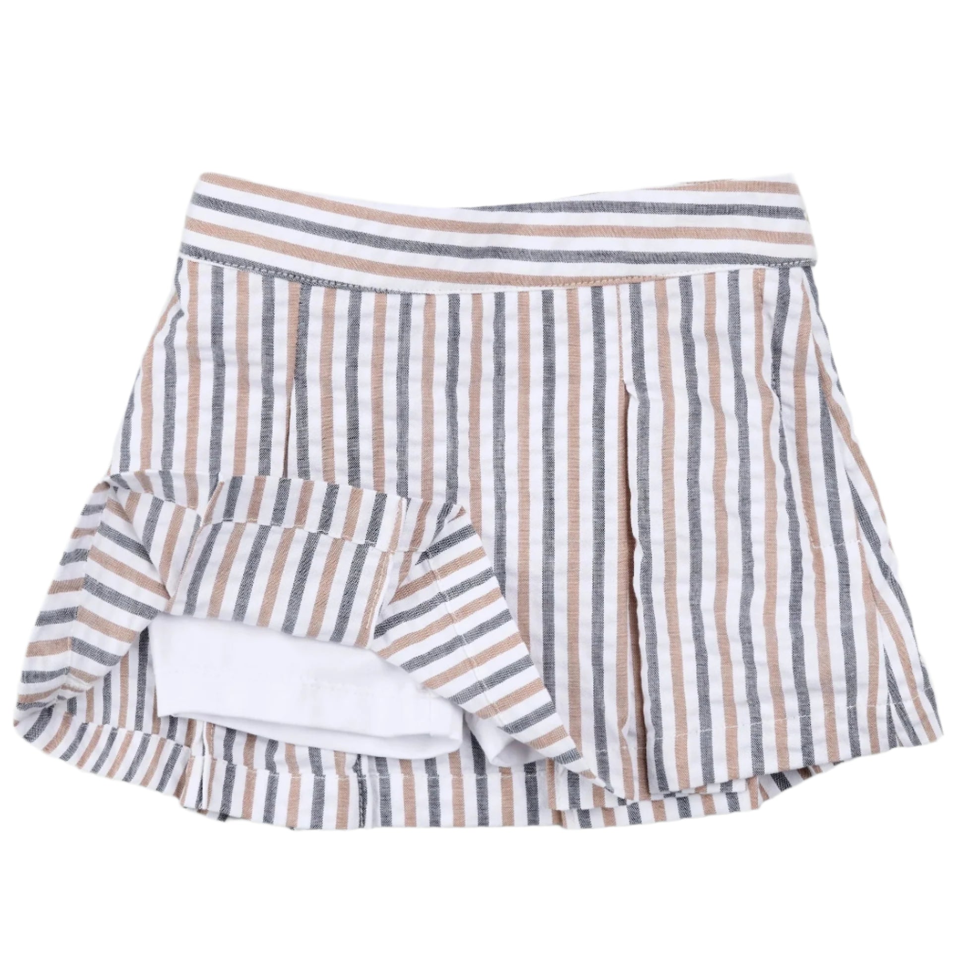 Girl's Camel & Navy Seersucker Stripe Skort