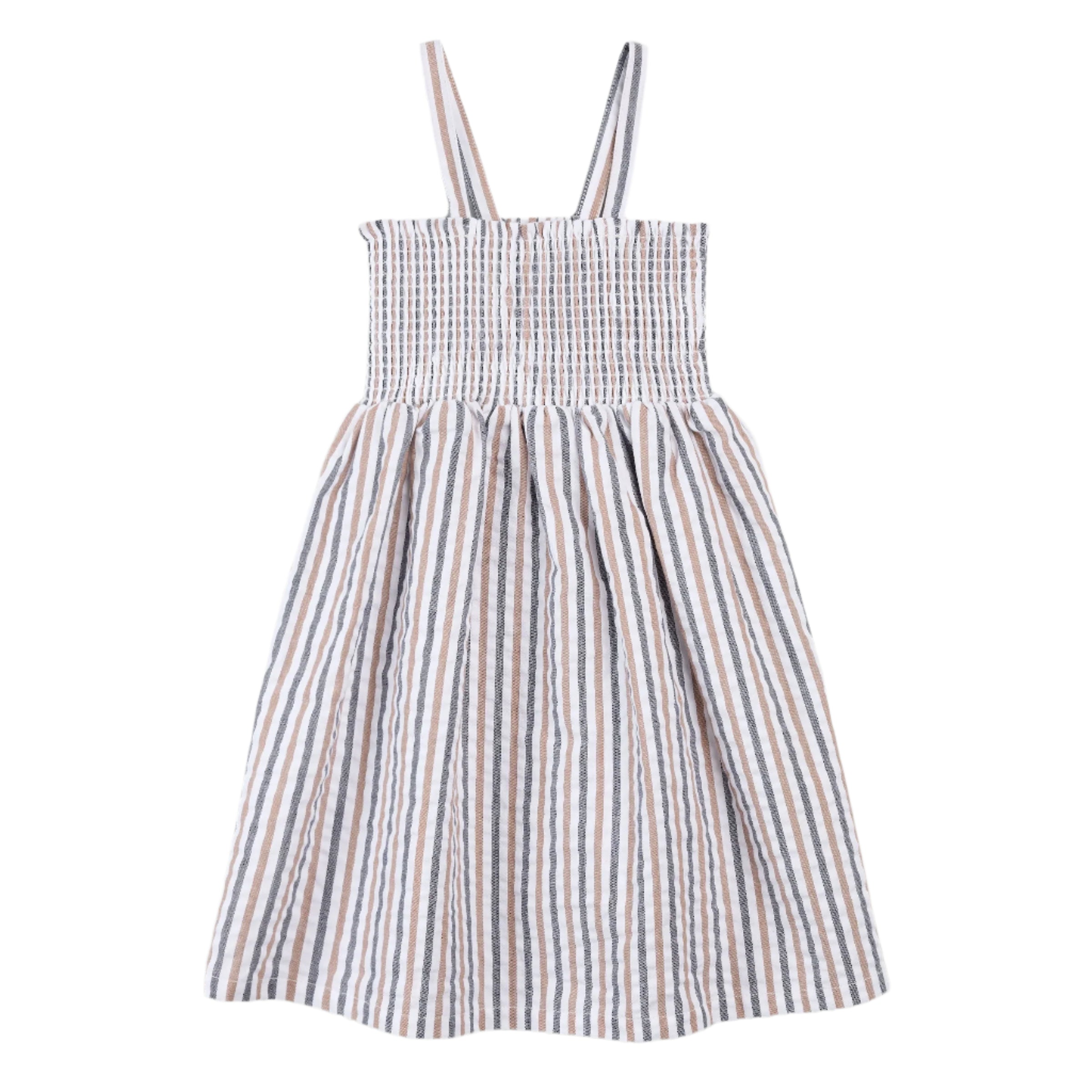 Girl's Camel & Navy Seersucker Sundress