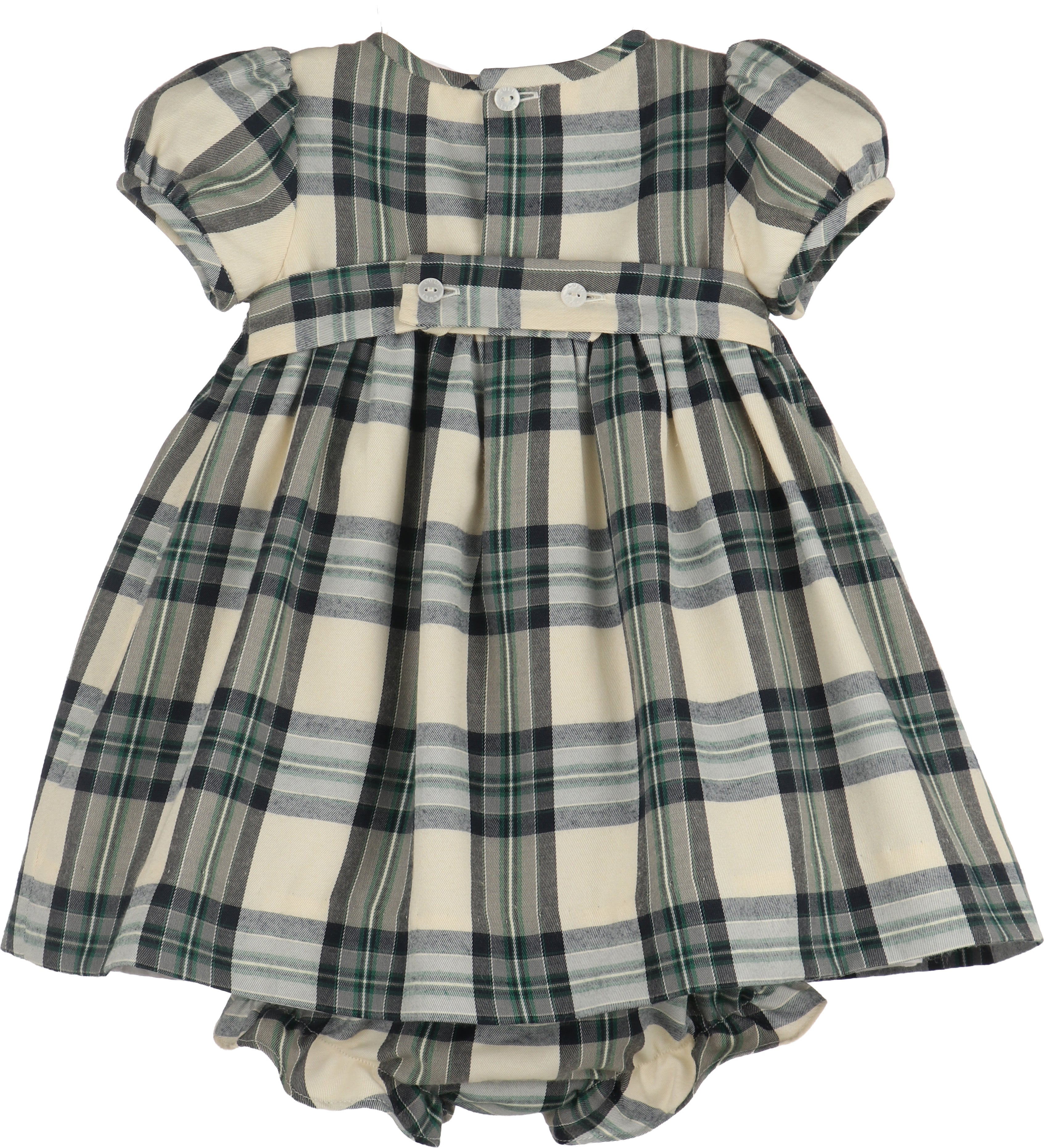Navy Green Plaid Smocked Infant Dress