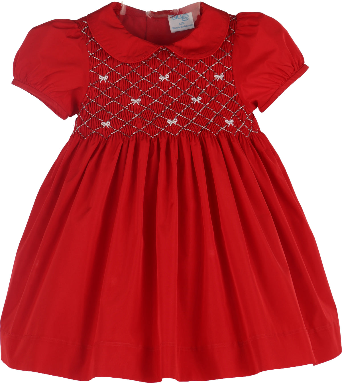 Red Taffeta Smocked Dress with Bows