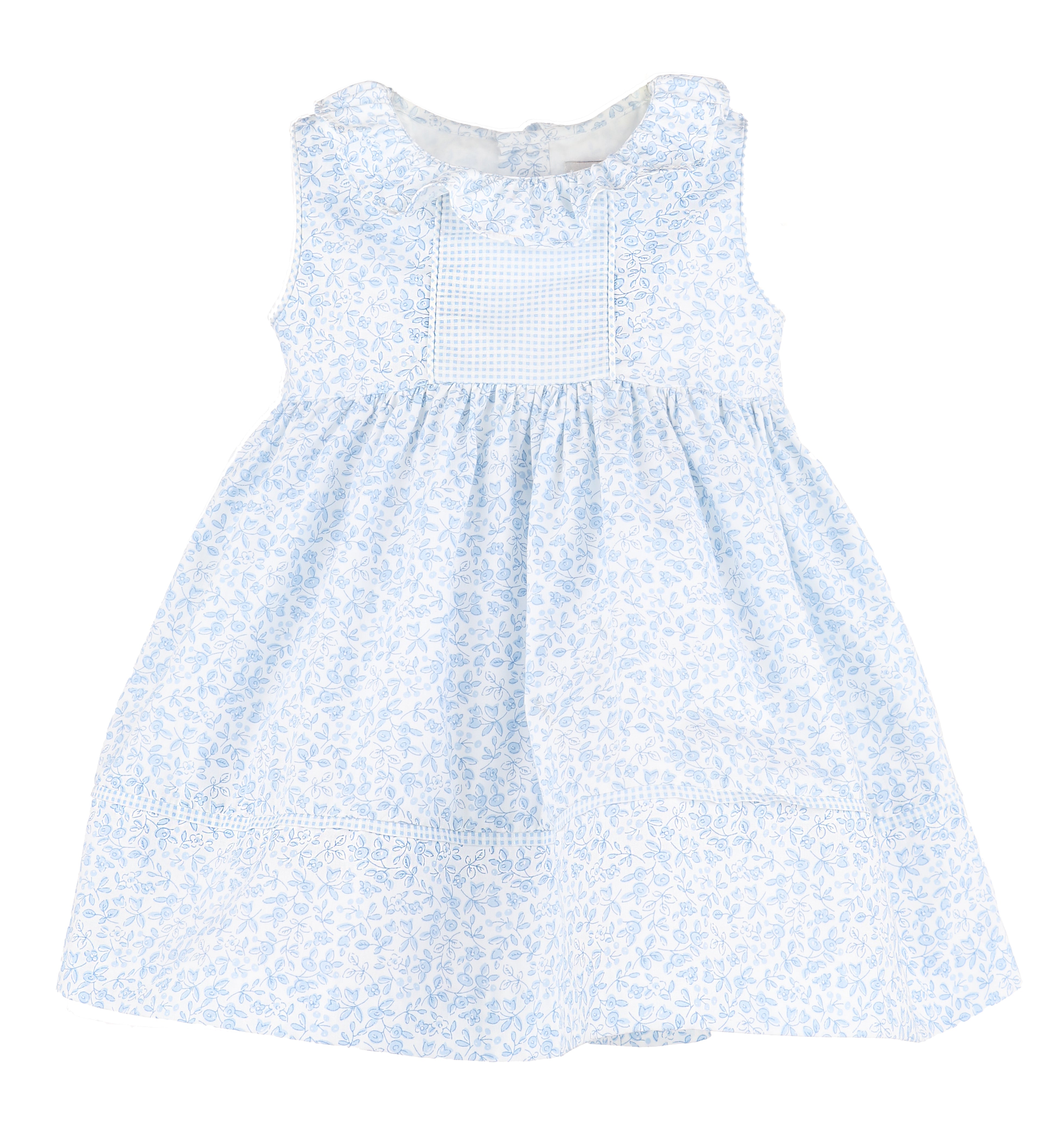 Light Blue Floral and Check Dress