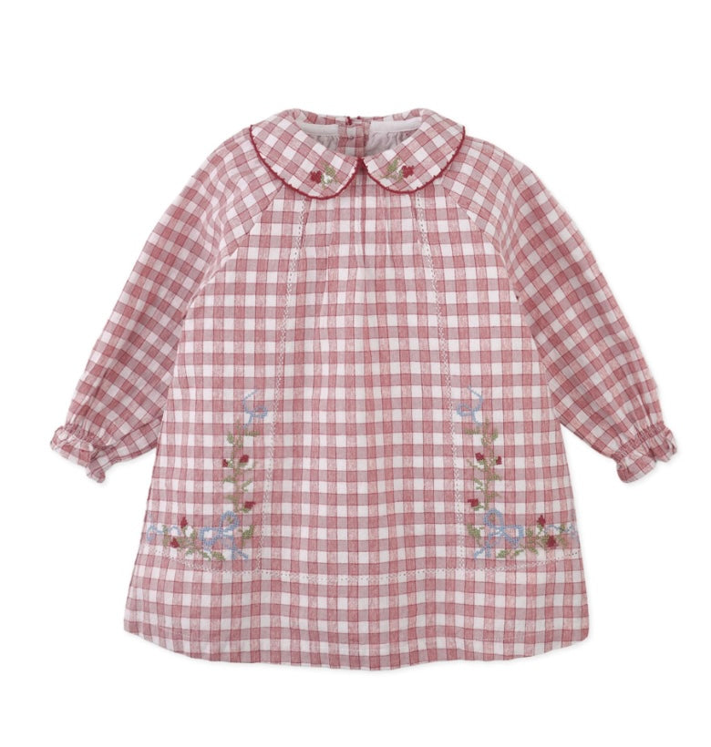 Red Check Crosstitch Infant Dress