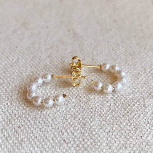 Earring Simulated Pearl Mini Hoop