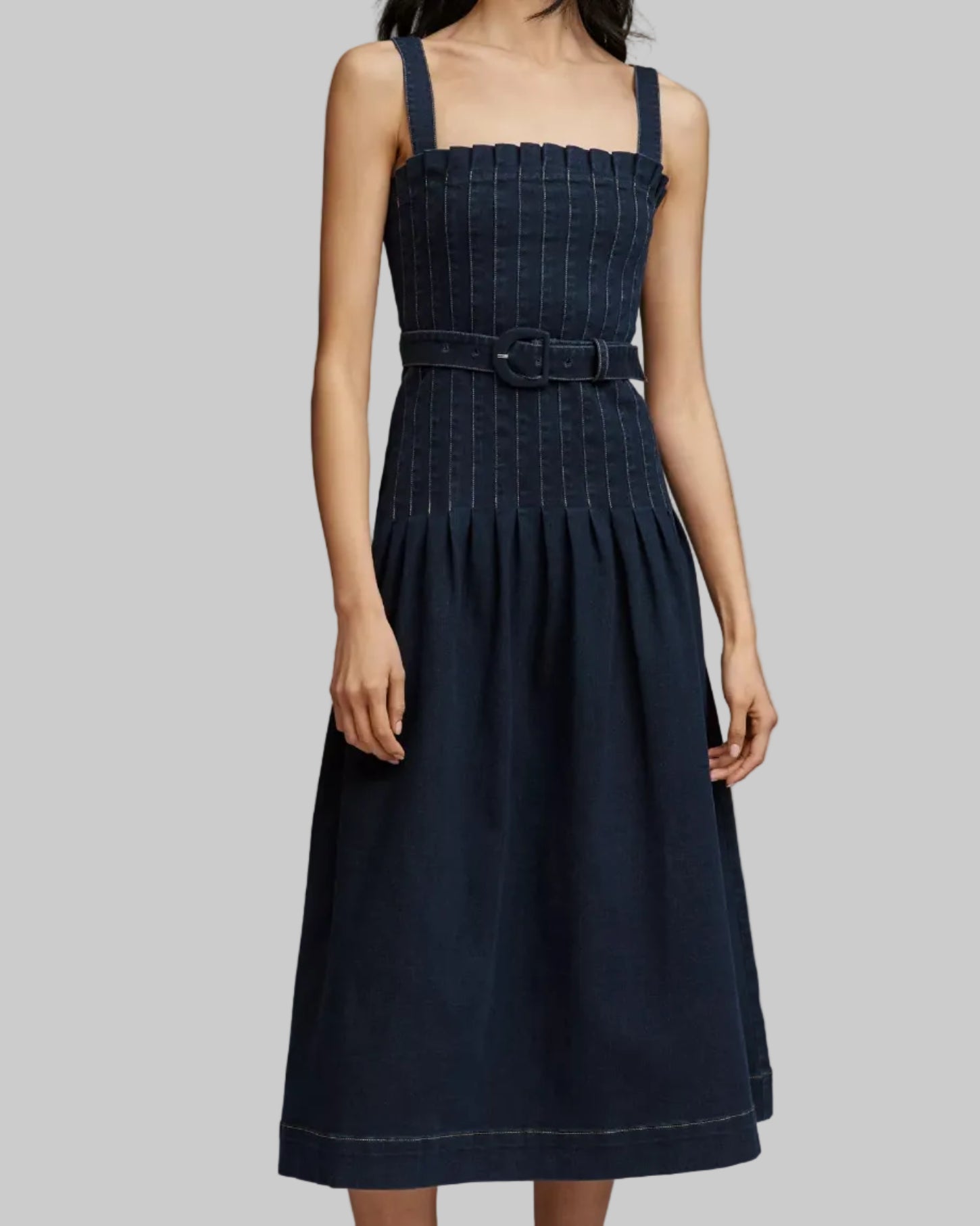 Denim Tucked Pleat Sundress