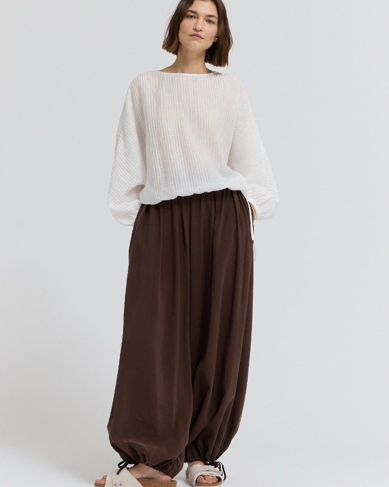 Brown Drawstring Rayon Balloon Pants