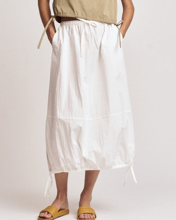 White Poplin Drawstring Hem Skirt