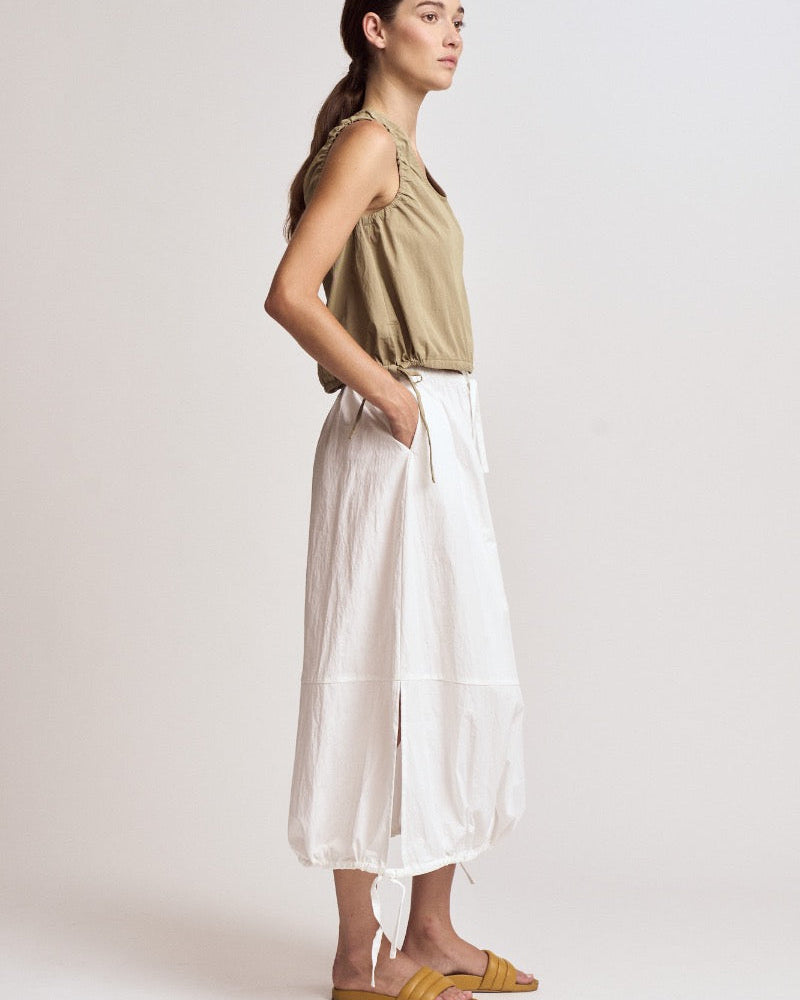 White Poplin Drawstring Hem Skirt