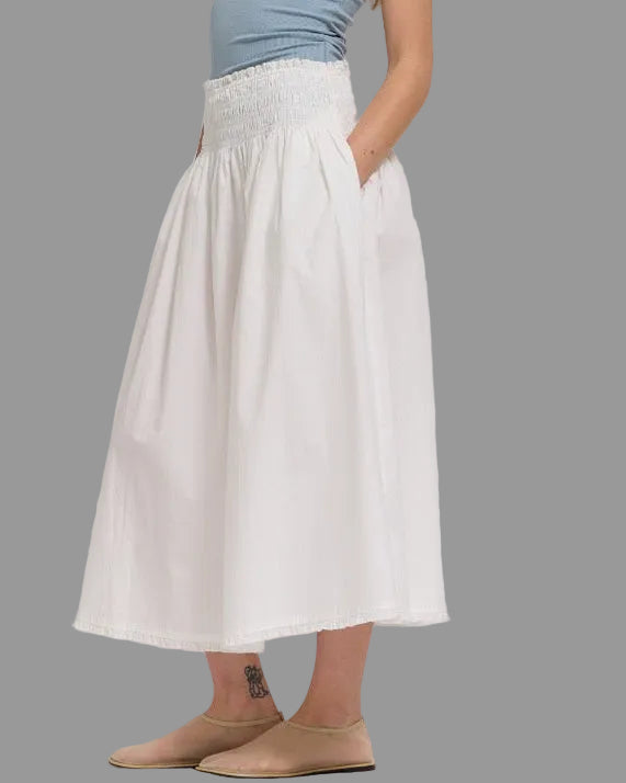 White Smocked Waist Skirt