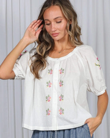 White Swiss Dot Crosstitch Blouse