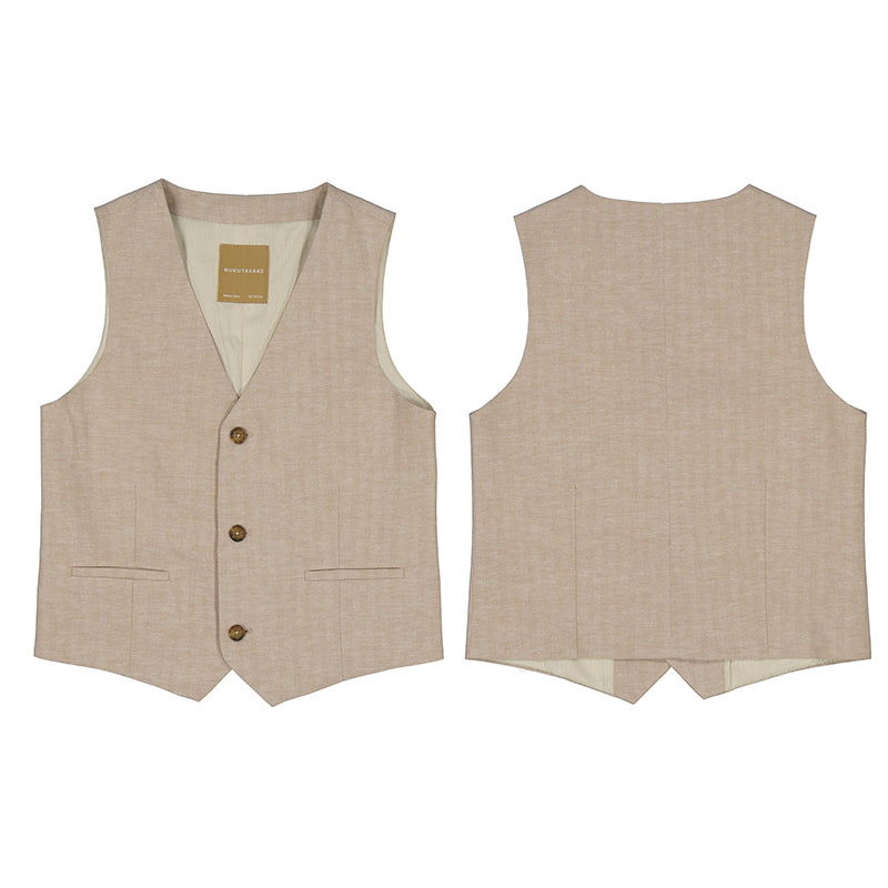 Boy's Camel Herringbone Button Vest