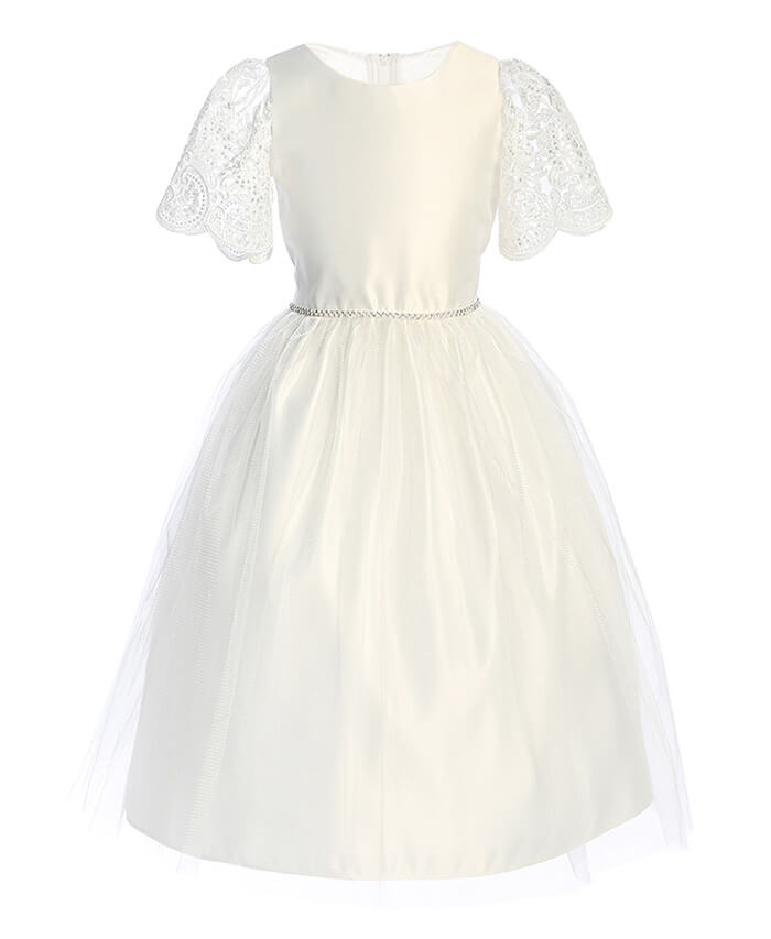 Off White Satin Dress Lace Bell Sleeve