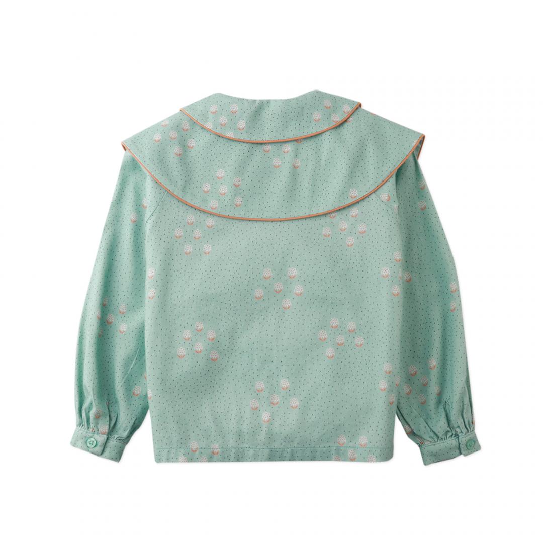 Girl's Green Dot Wide Collar Blouse