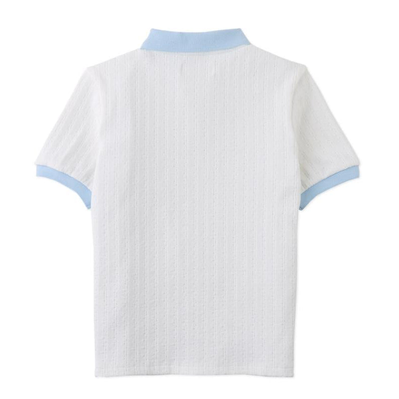Boy's White Cable Sweater Blue Polo Collar