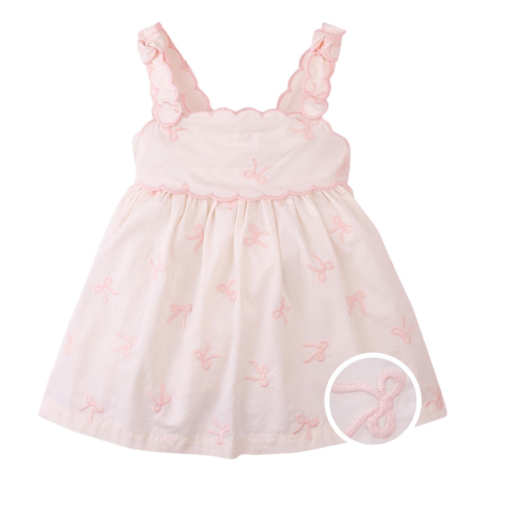 Pink Embroidered Bow Infant Sundress