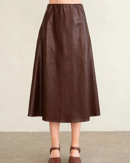 Espresso Pleather A-Line Midi Skirt