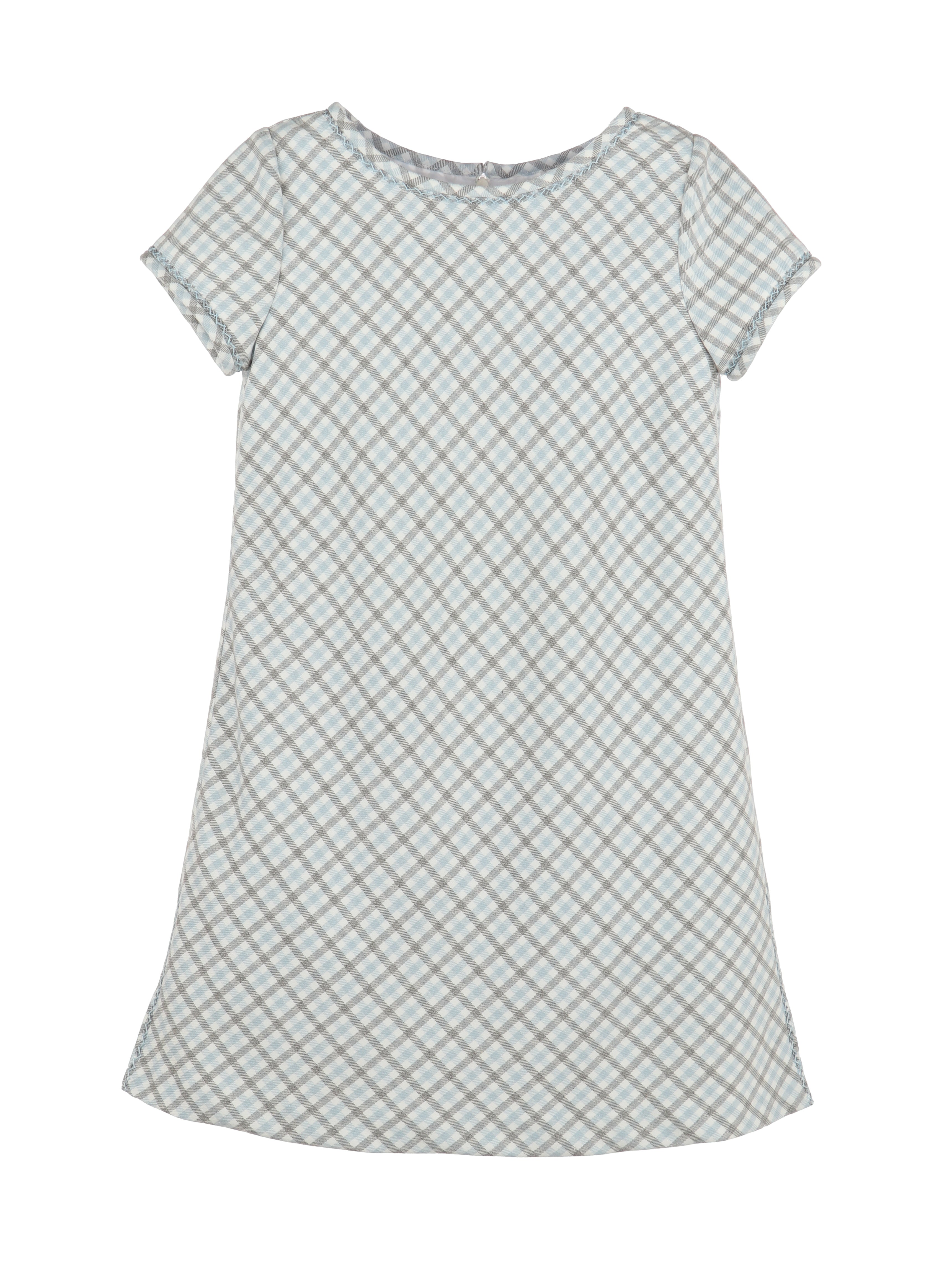 Girl's Blue Gray Plaid Drop Waist Dress