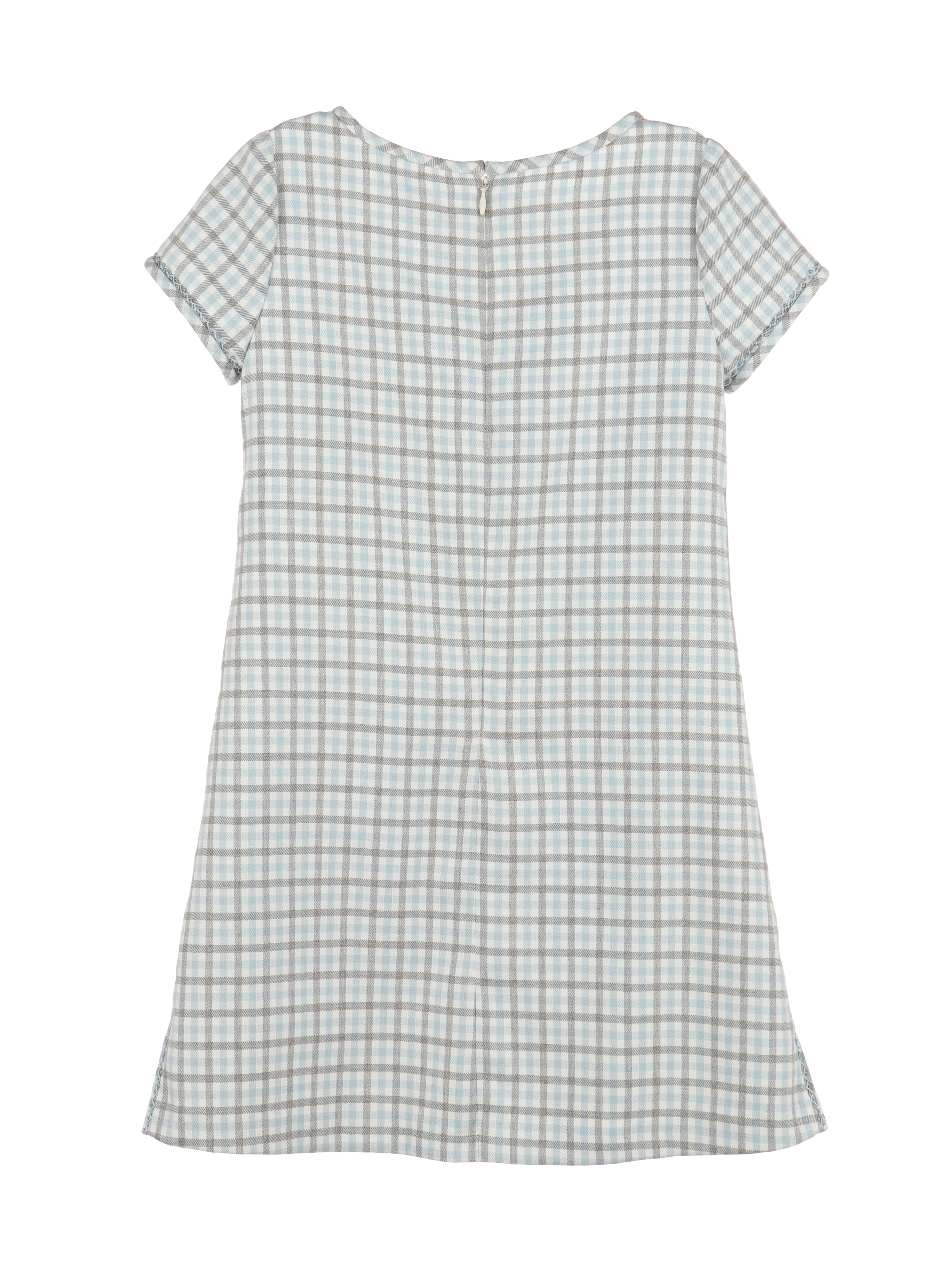 Girl's Blue Gray Plaid Drop Waist Dress