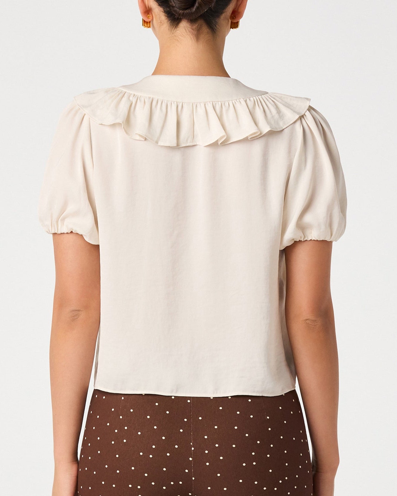 Ivory Blouse Ruffle Yoke and Tie