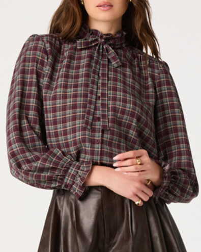 Akyssa Eggplant Plaid Blouse