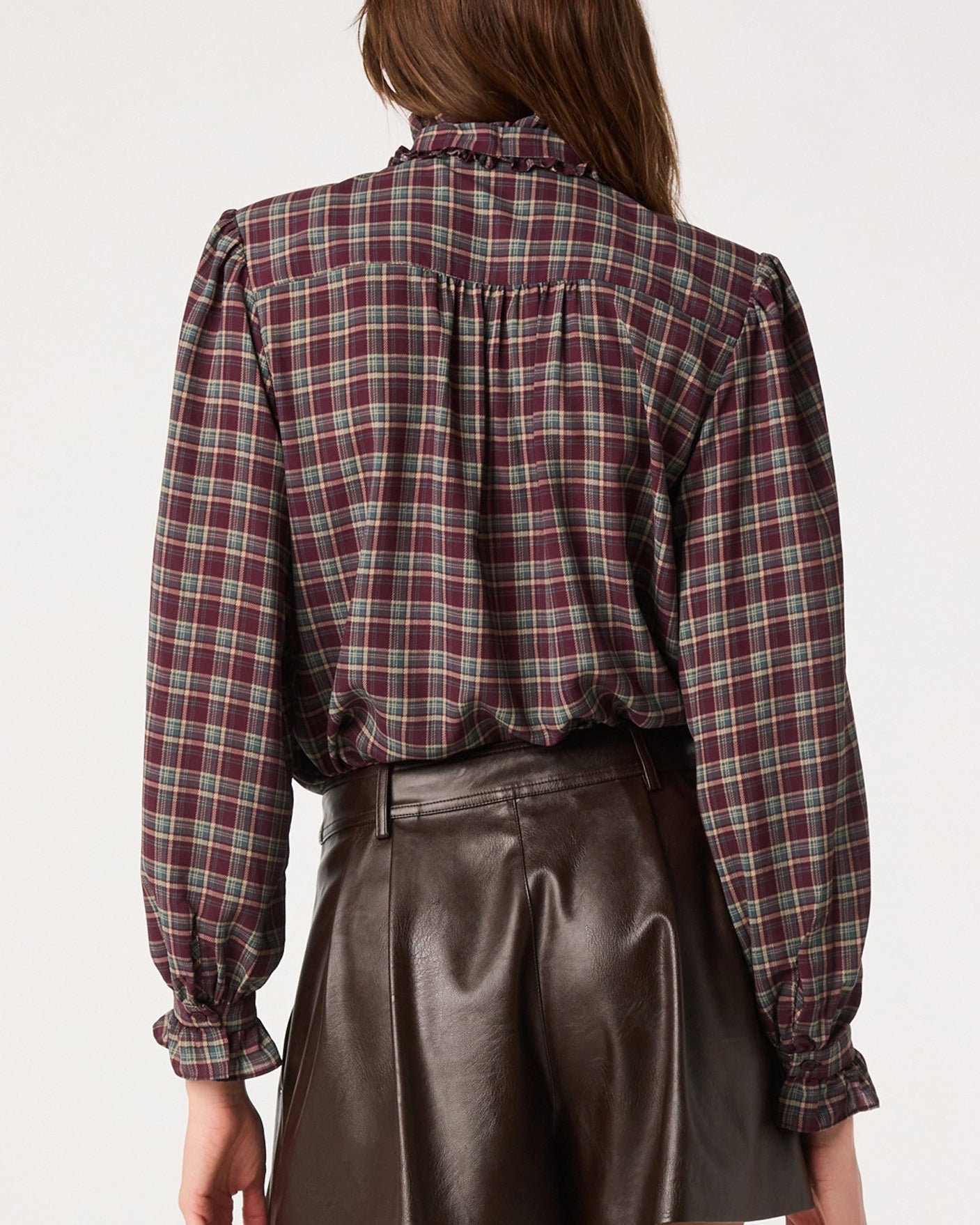 Akyssa Eggplant Plaid Blouse