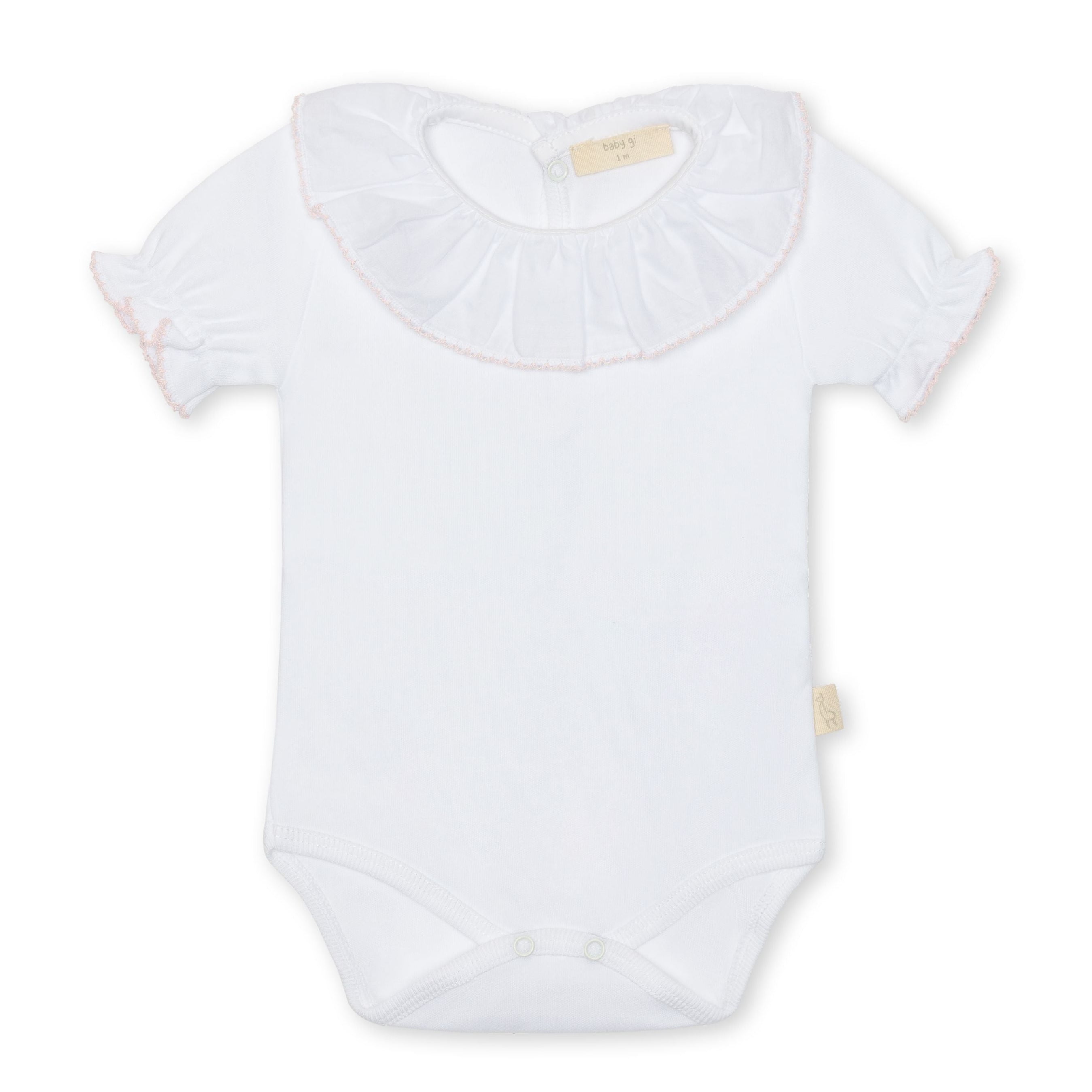 White Bodysuit with Woven Ruffle Collar