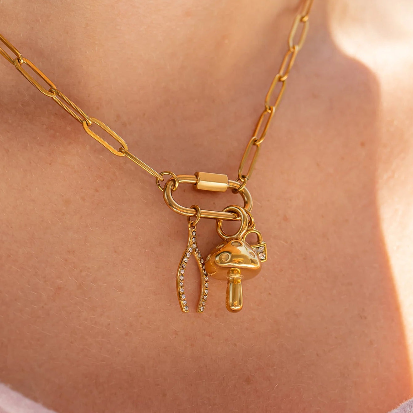 Gold Carabiner Paperclip Necklace