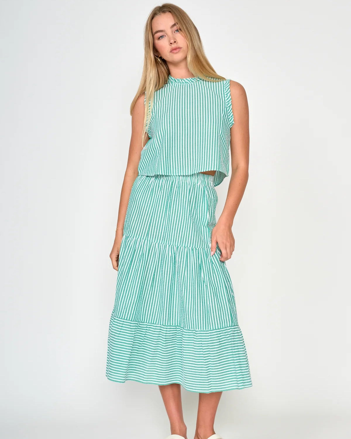 Green Seersucker Stripe 2pc Dress