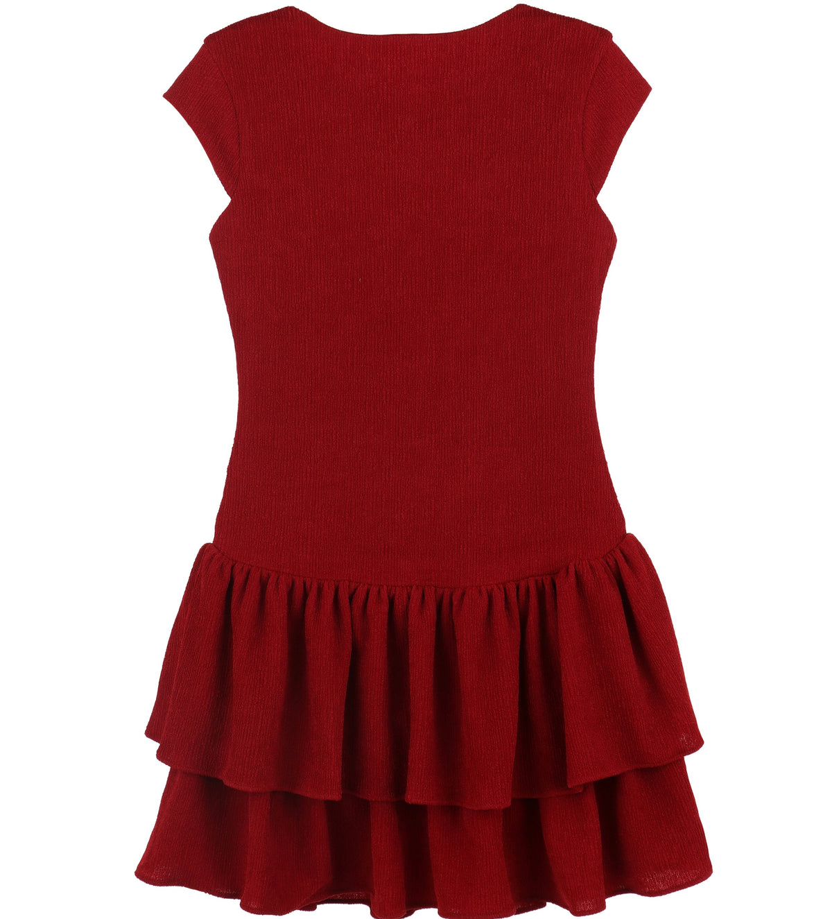 Burgundy Knit Crinkle Drop Waist Dress