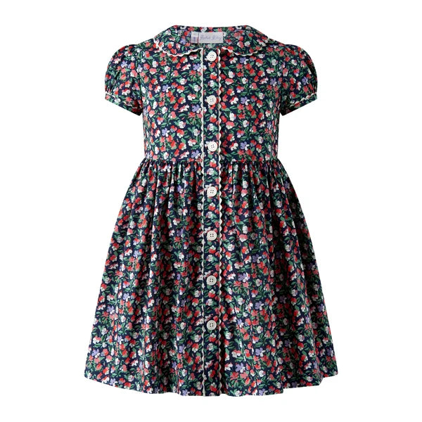 Rachel Riley Navy Primrose Ricrac Button Dress