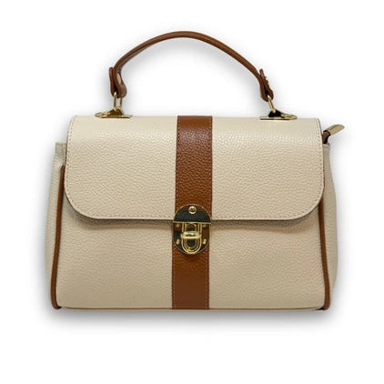Leather Contrast Top Handle Flap Bag