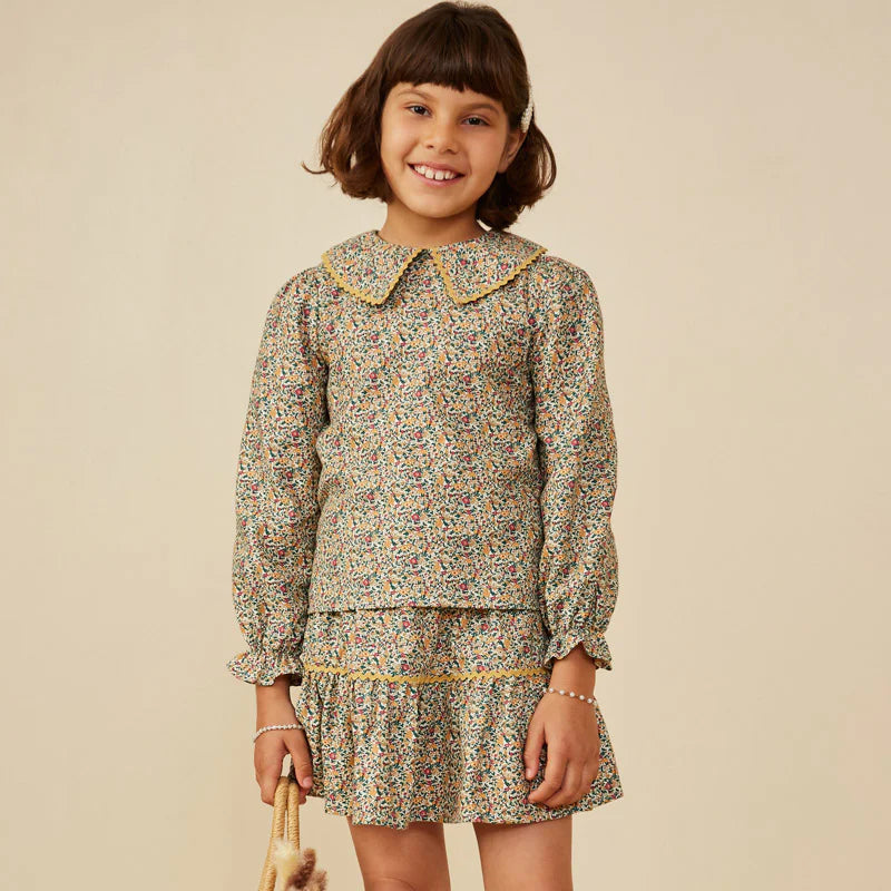 Girl's Gold Ditsy Skirt and Blouse Set