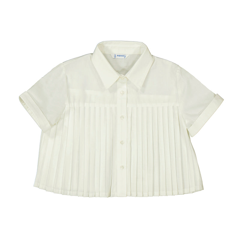 Girl's Off White Pleated Swing Blouse