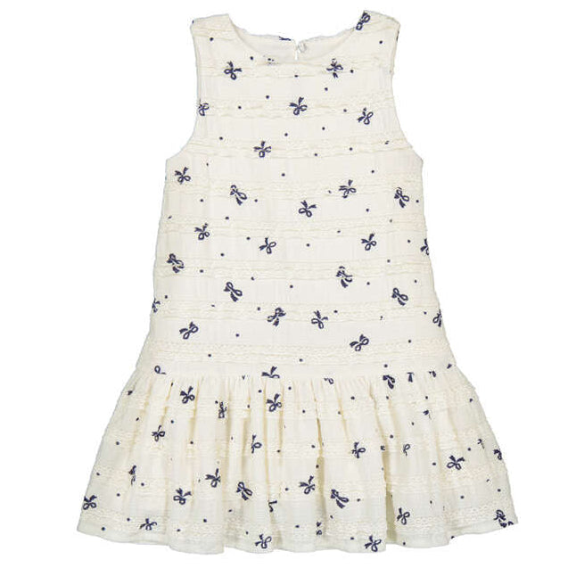 Cream Navy Bow Drop Waist