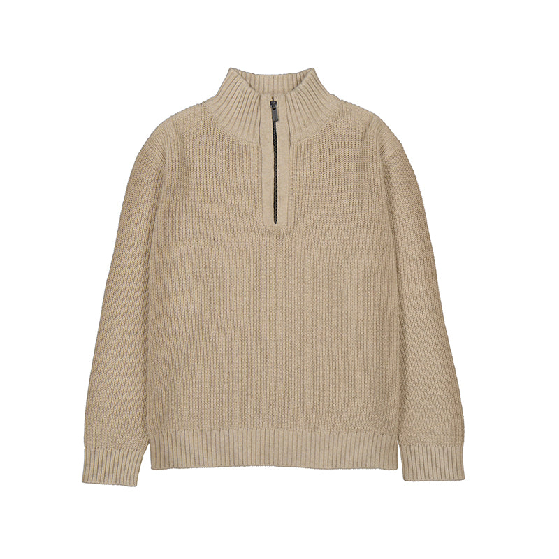 Boy's Half-Zip Ribbed Beige Sweater