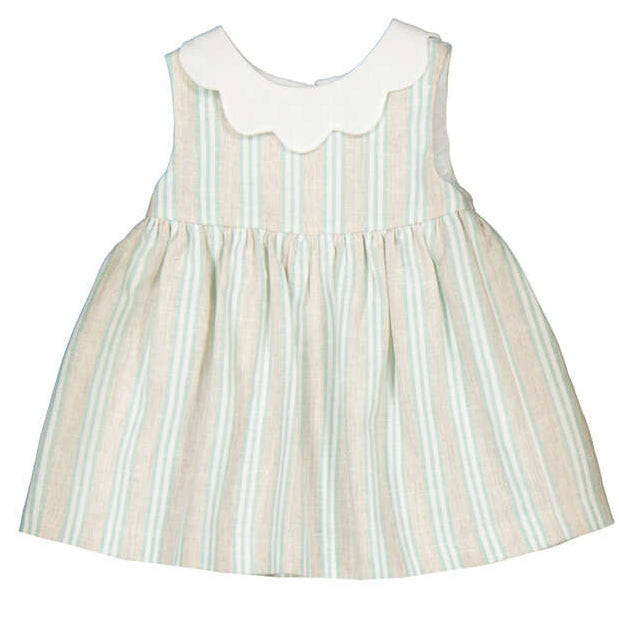 Khaki Green Stripe Linen Infant Dress