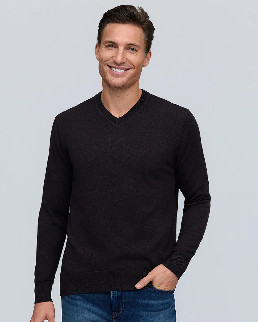 Men's Cognac V neck Merino Sweater