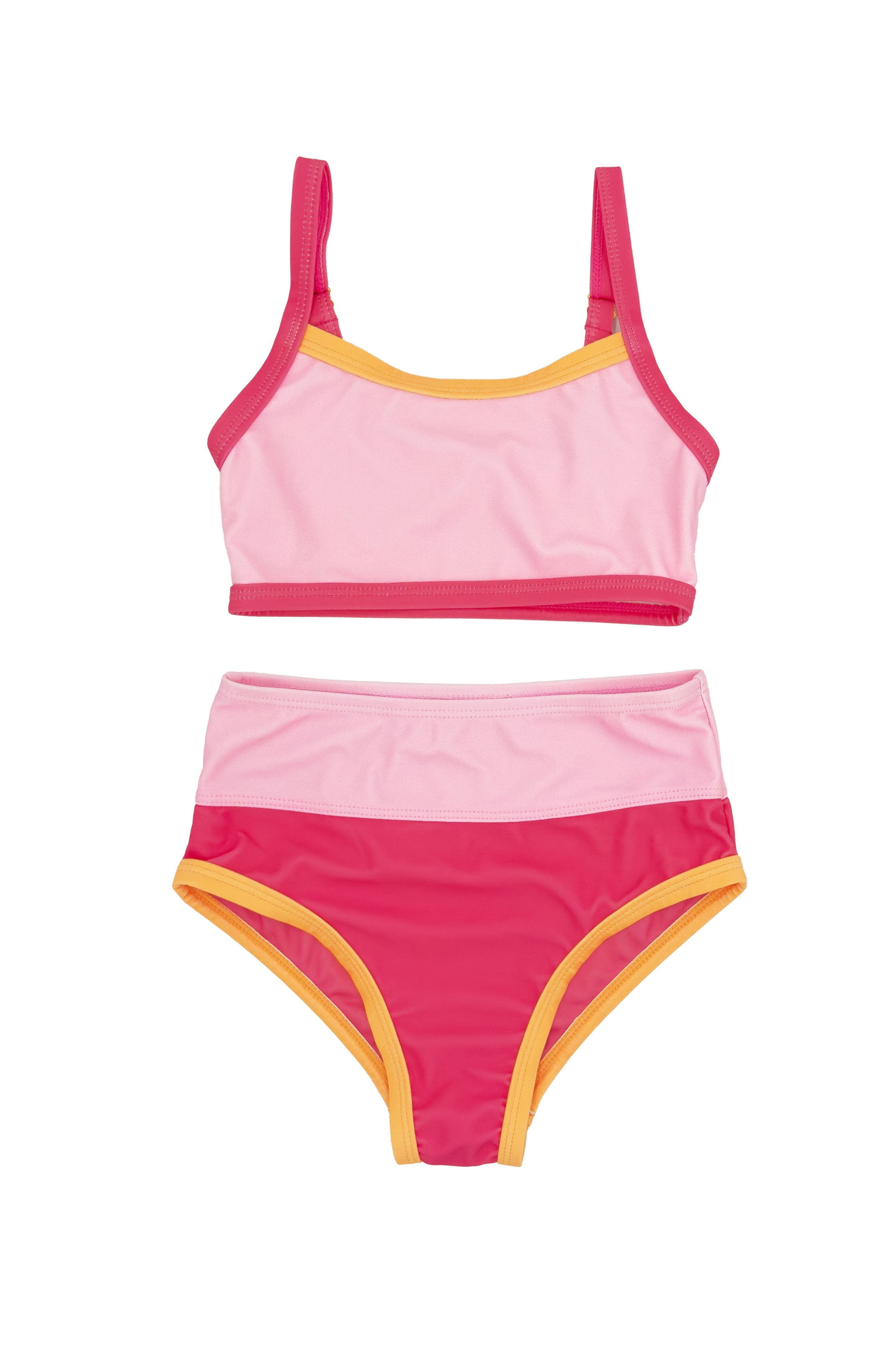 Girl's Hot Coral Retro Ringer Bikini