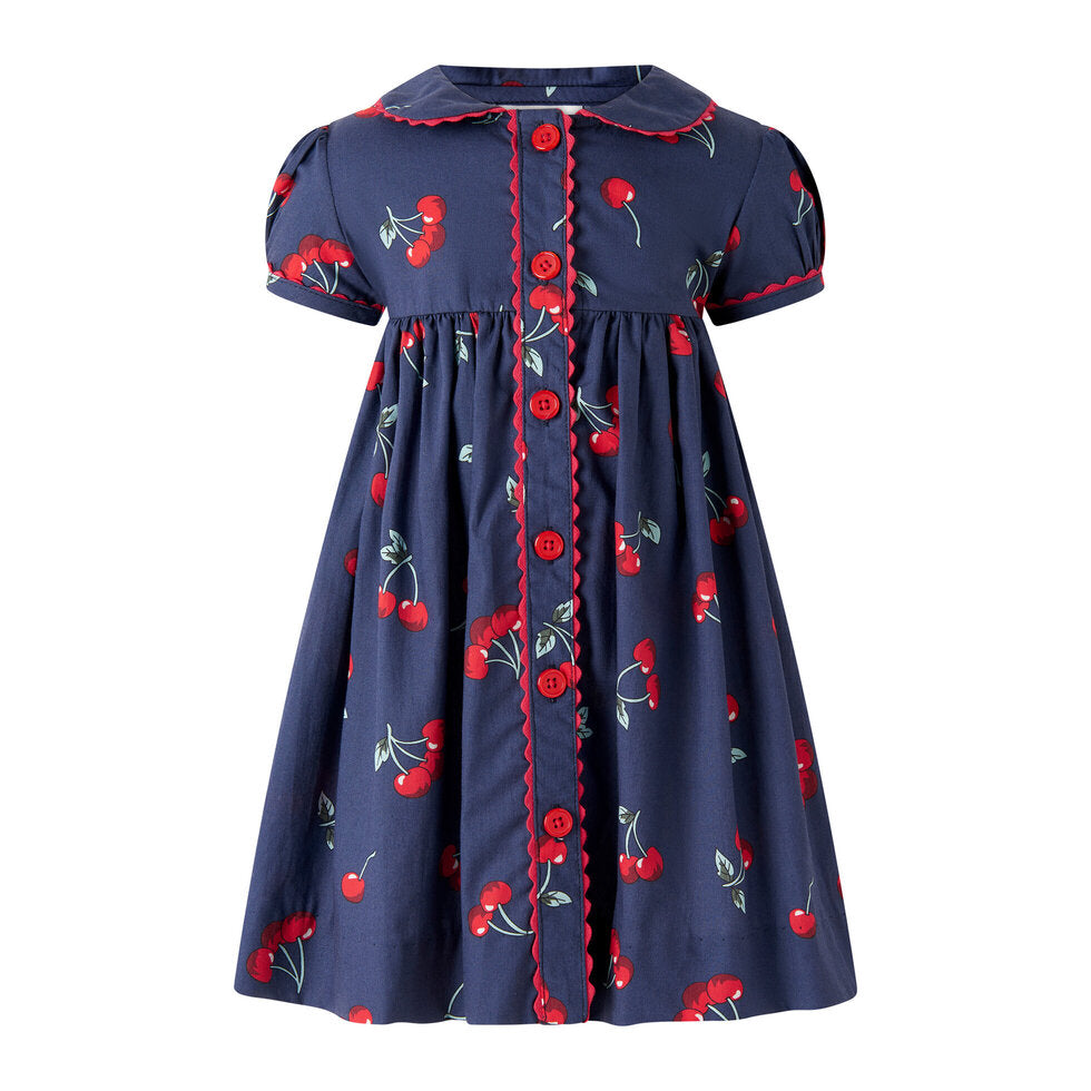 Navy Cherry Ricrac Dress & Bloomers