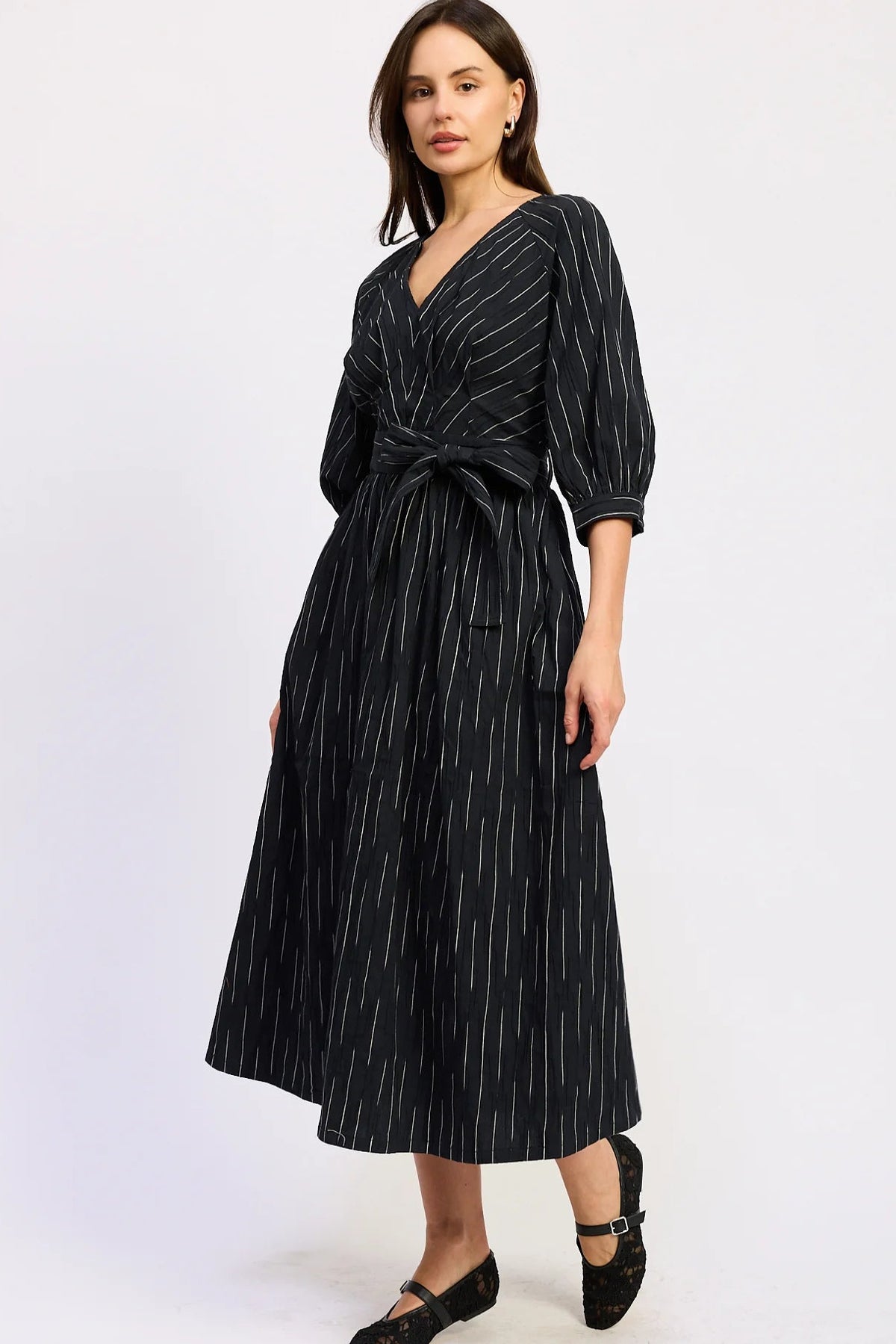 Black Striped Crinkle Dress