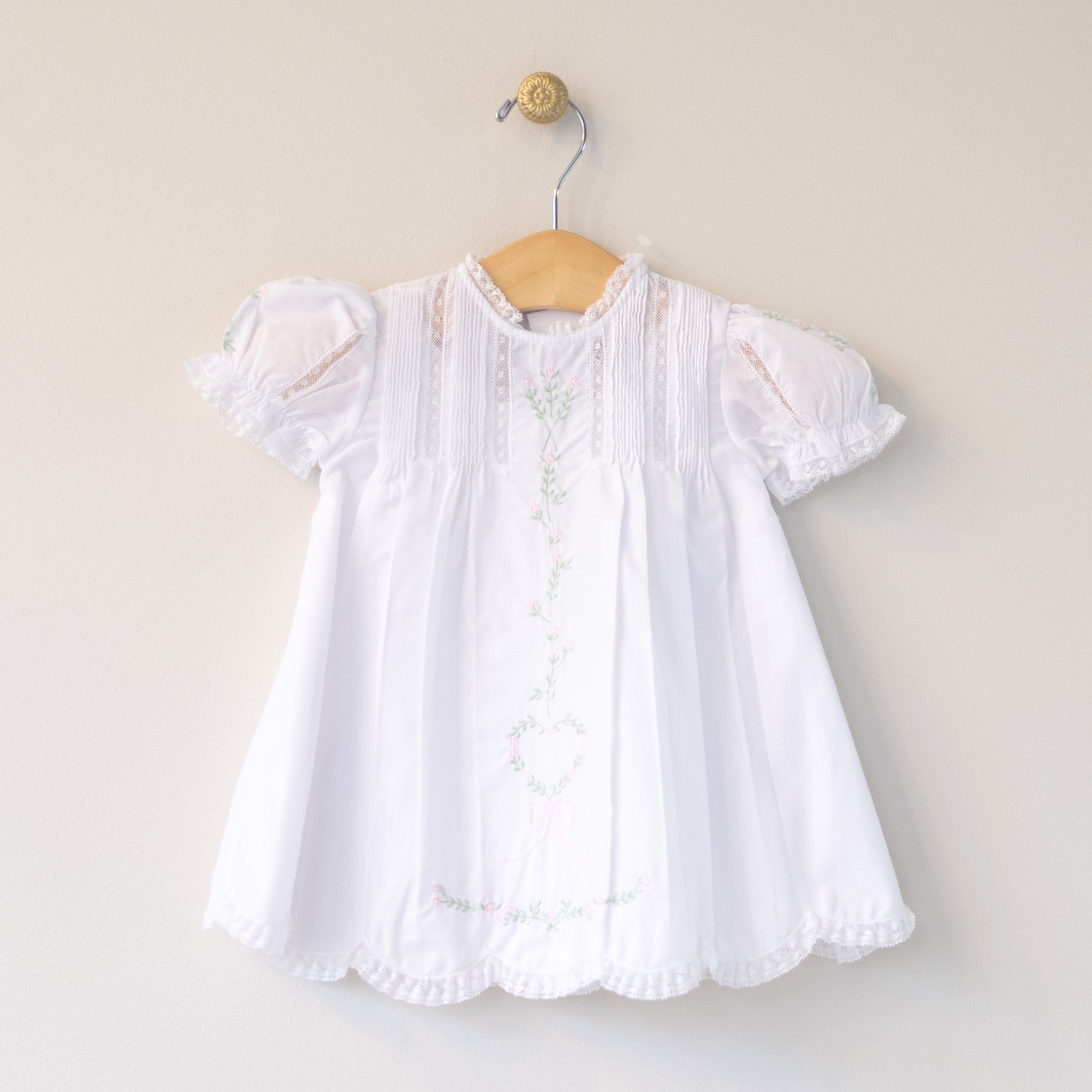 Girl's White Dress with Pink Heart Embroidery