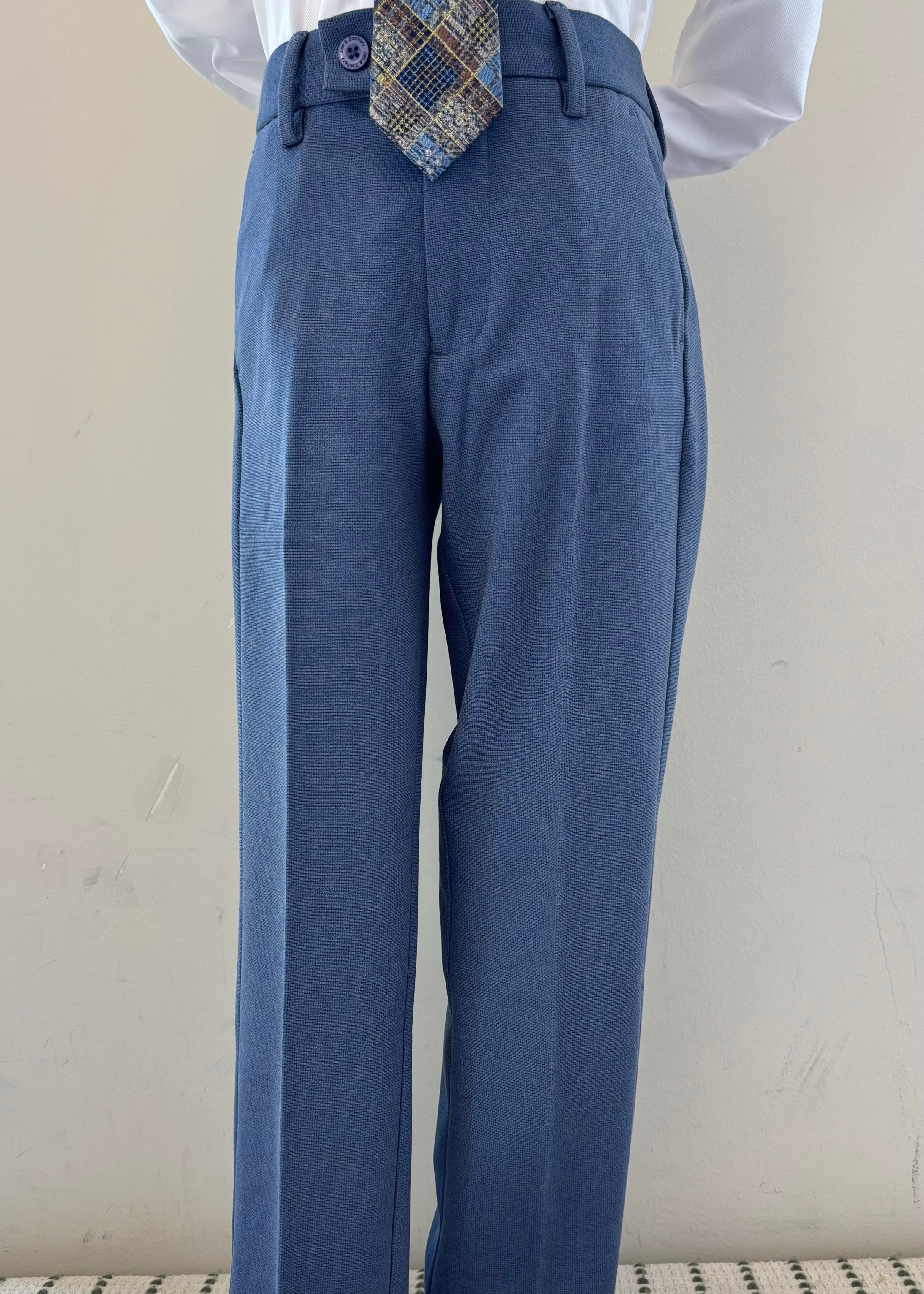 Boy's Lt Denim Check Stretch Trouser