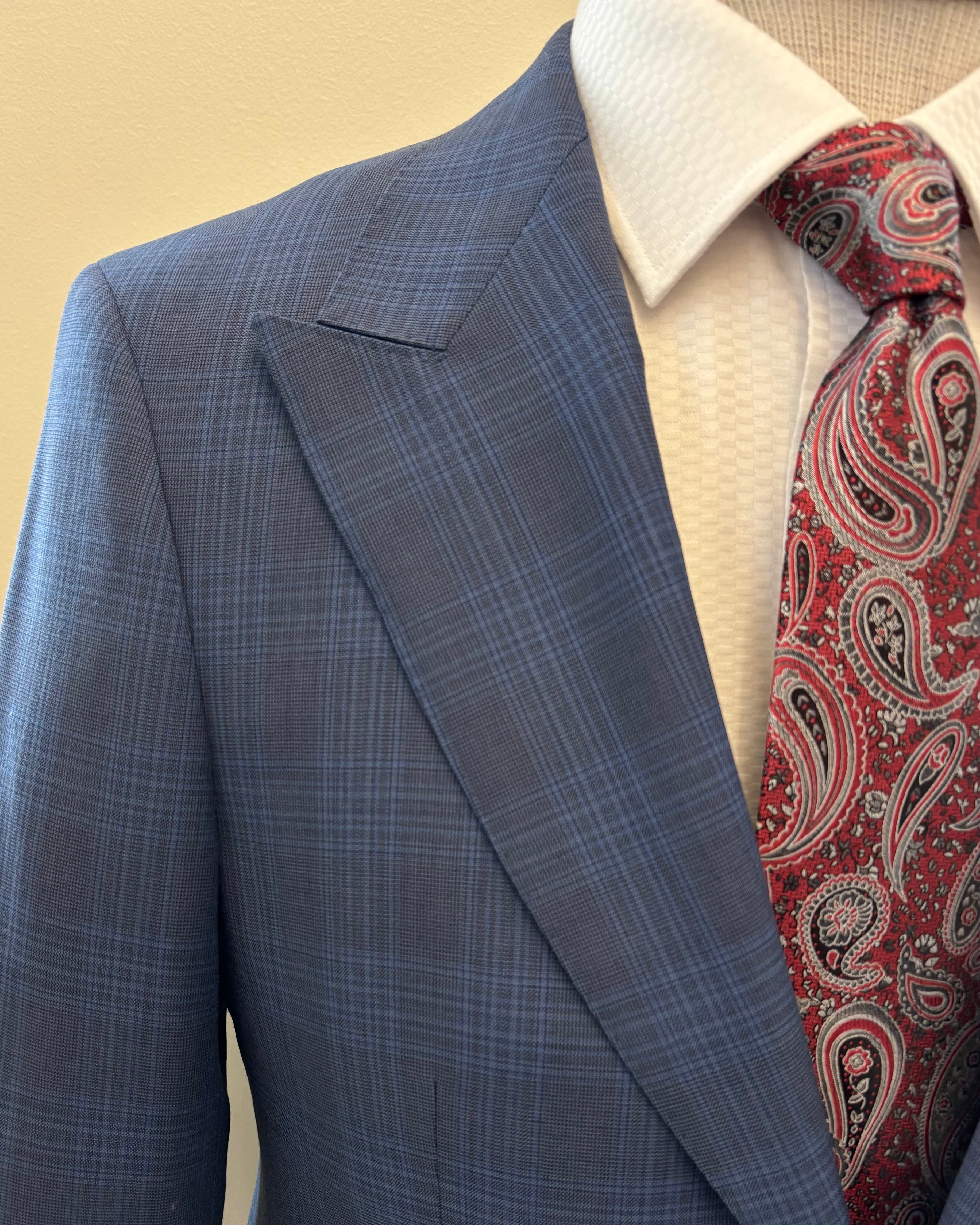 Men's Mid Blue Plaid Suit MA