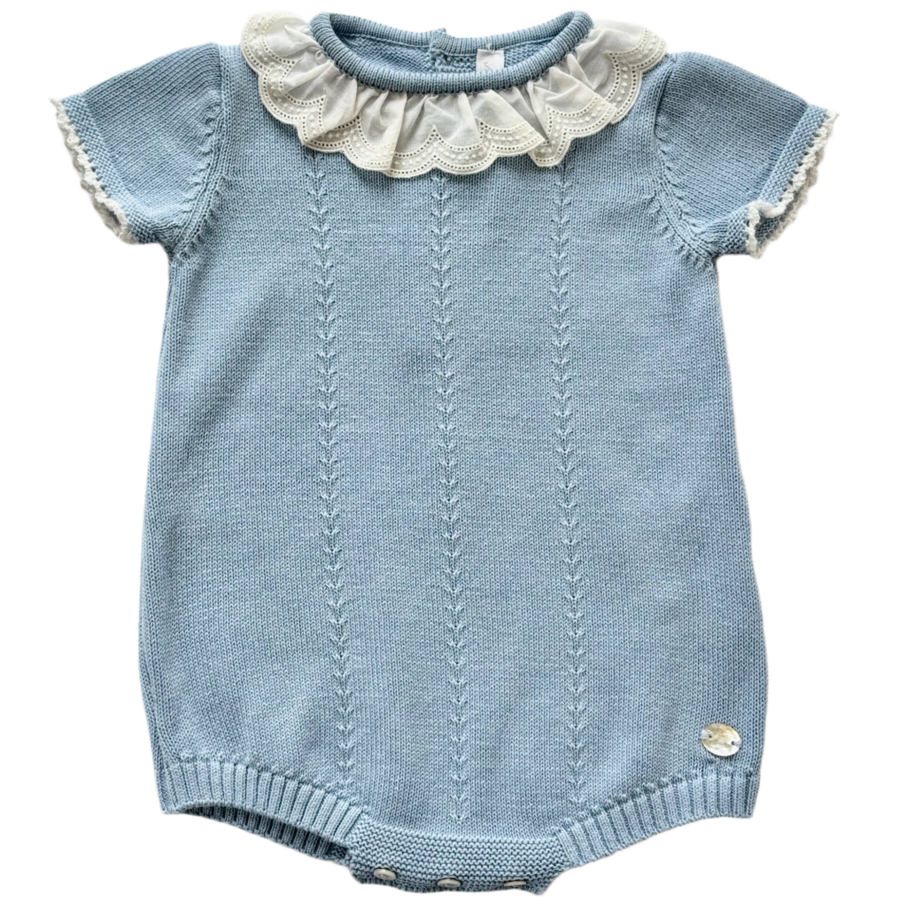 Blue Knitted Bubble with Lace Trim