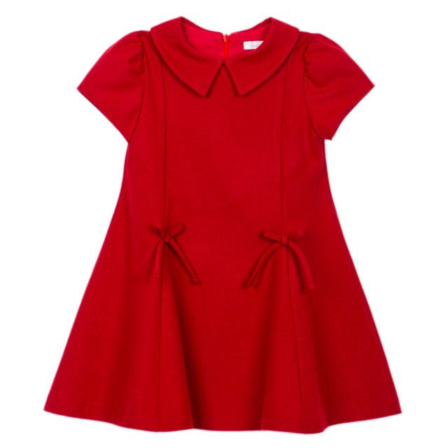 Red Solid Collard Dress with Bows