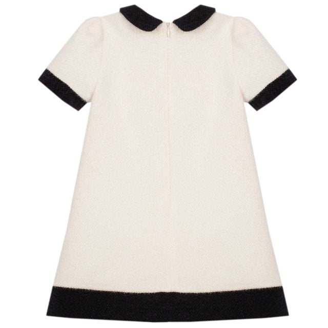 Ivory Boucle Dress Black Collar & Placket